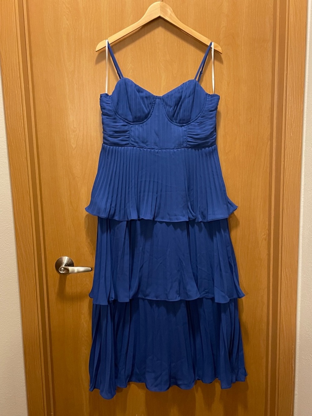 NWT Lulu's Royal Blue Tiered Pleated Strap Dress Wedding Guest